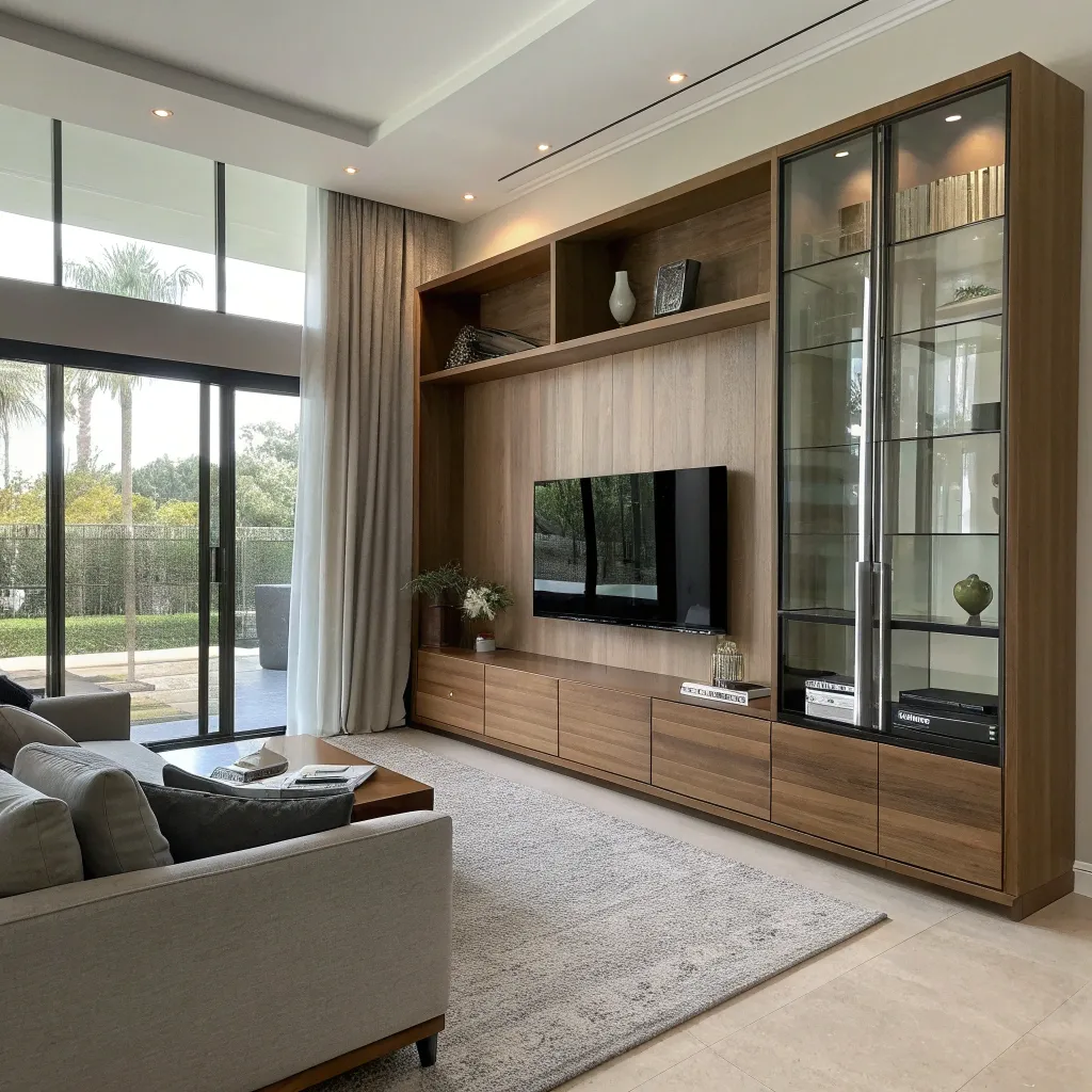 Custom built-in furniture in a modern living room